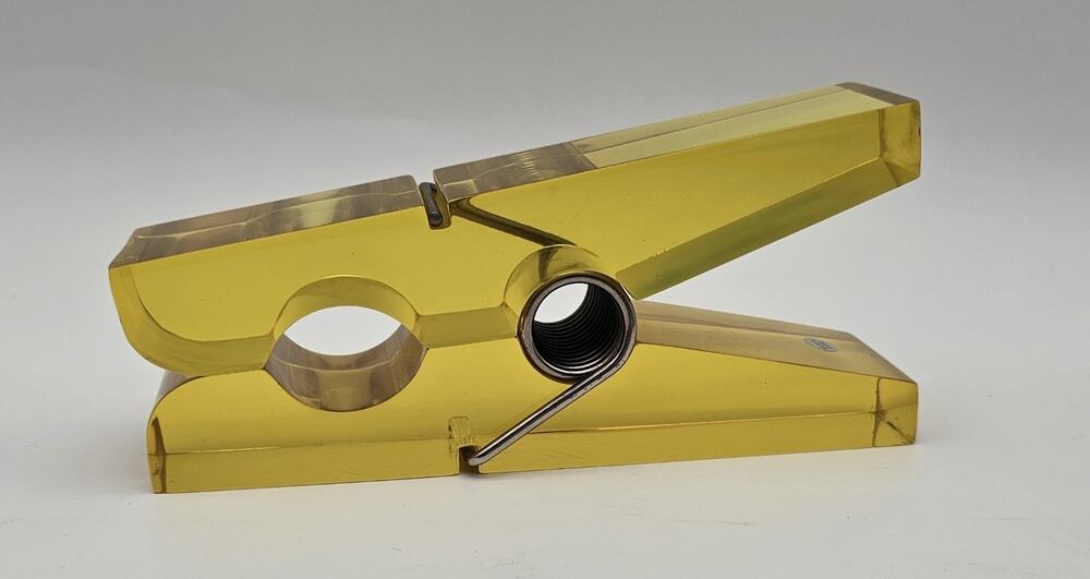 70’s Pop Art Oversized Lucite Clothes Pin Yellow Retro Paperweight Vintage